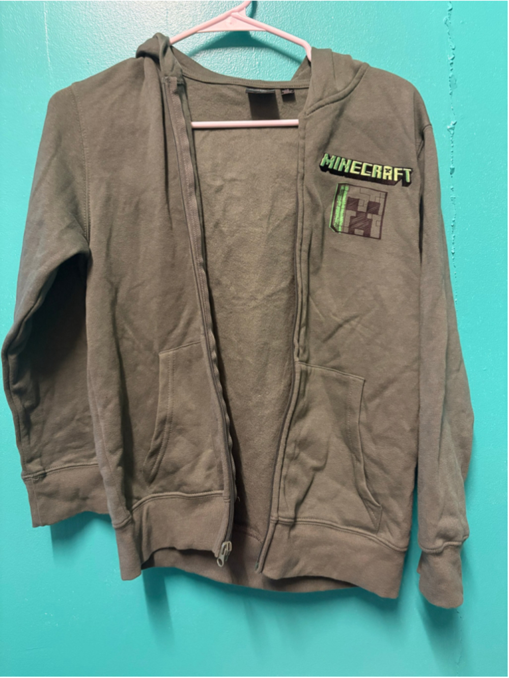 Boys Minecraft Zip-Up Hoodie Green Size L